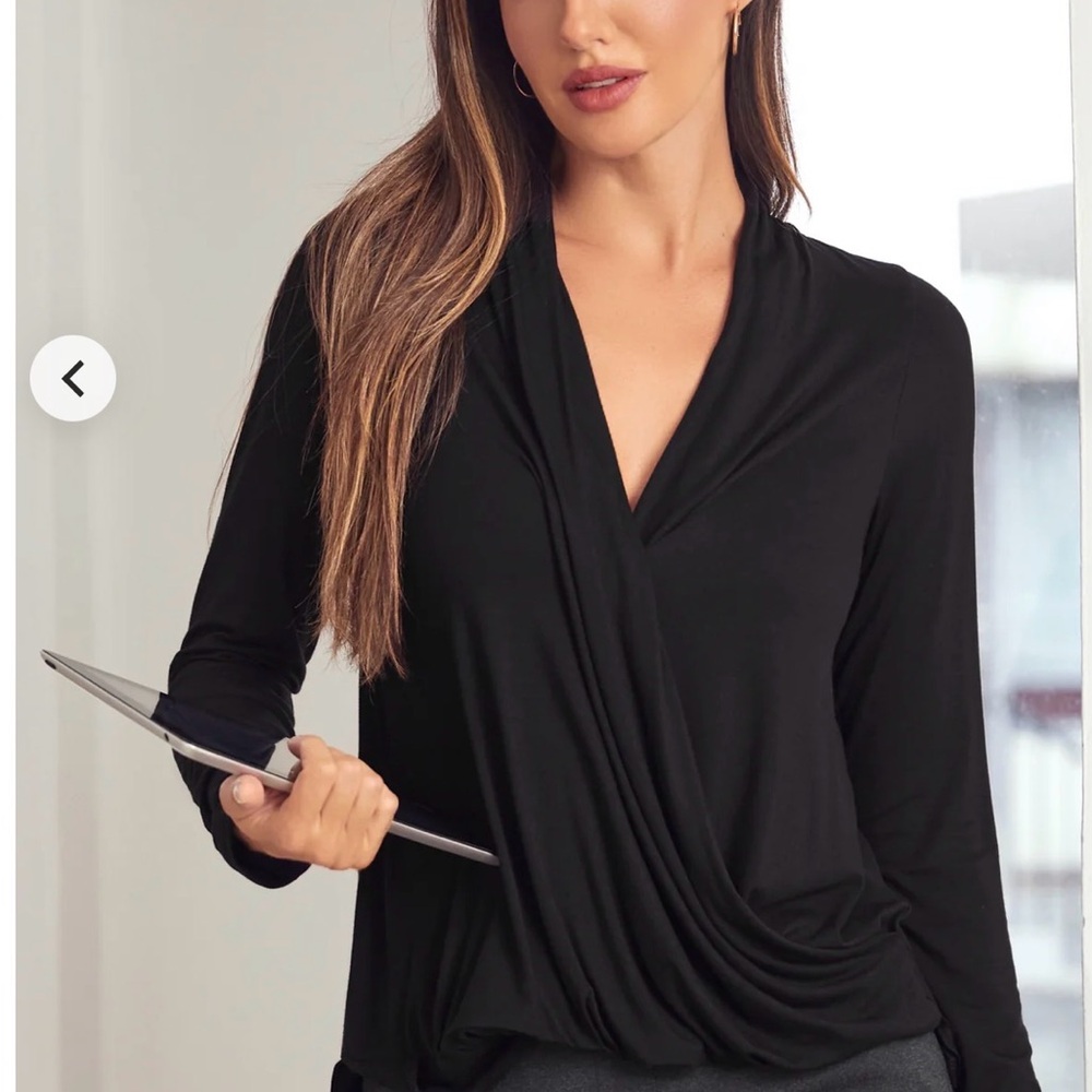 Betabrand Black Drape Front Blouse